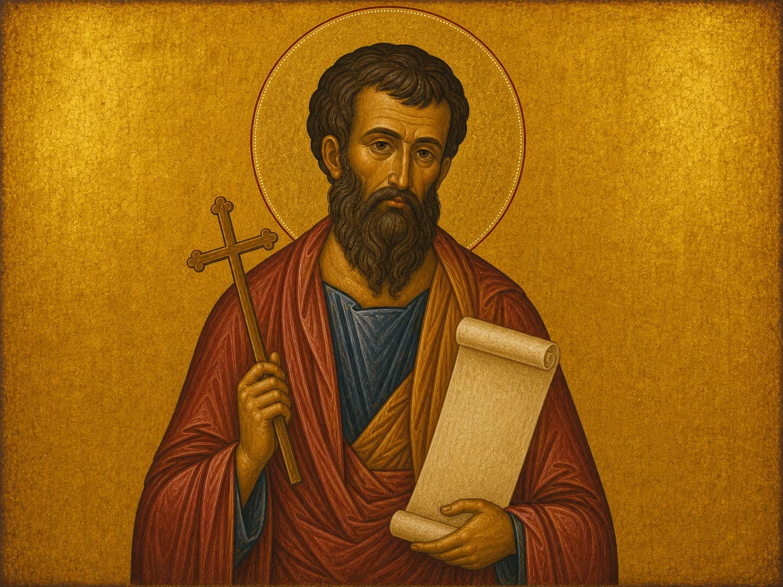 Icon of Saint Bartholomew the Apostle holding a scroll and small cross.