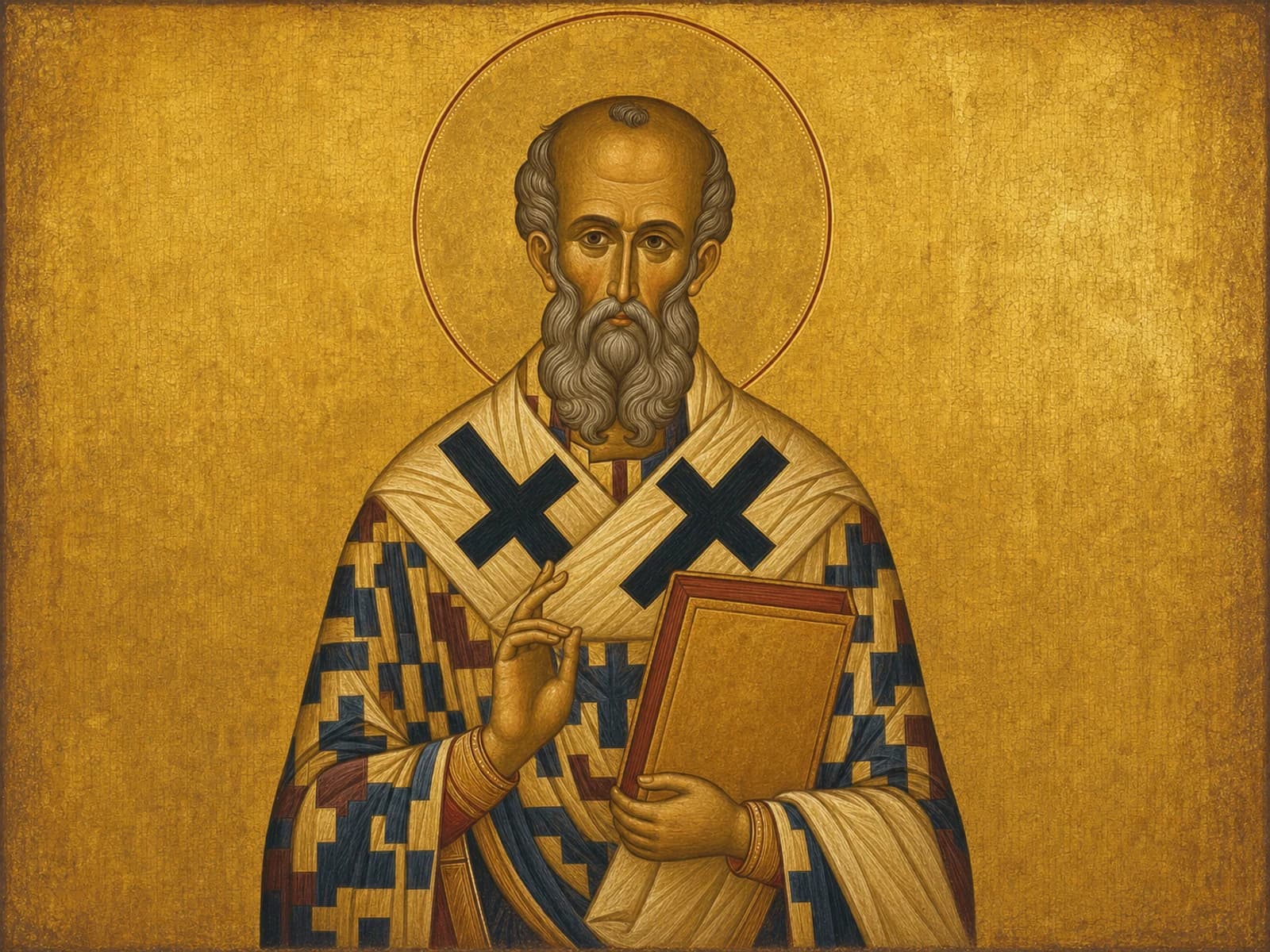 Icon of Saint Gregory the Theologian in bishop's vestments holding the Gospel.