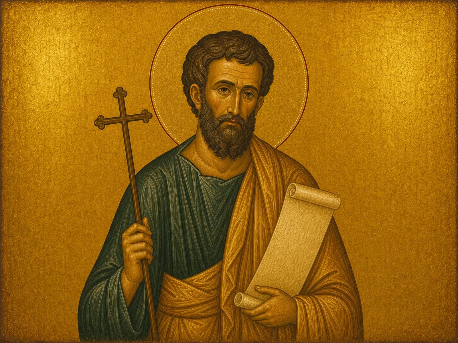 Icon of Saint James the son of Alphaeus holding a scroll and cross.