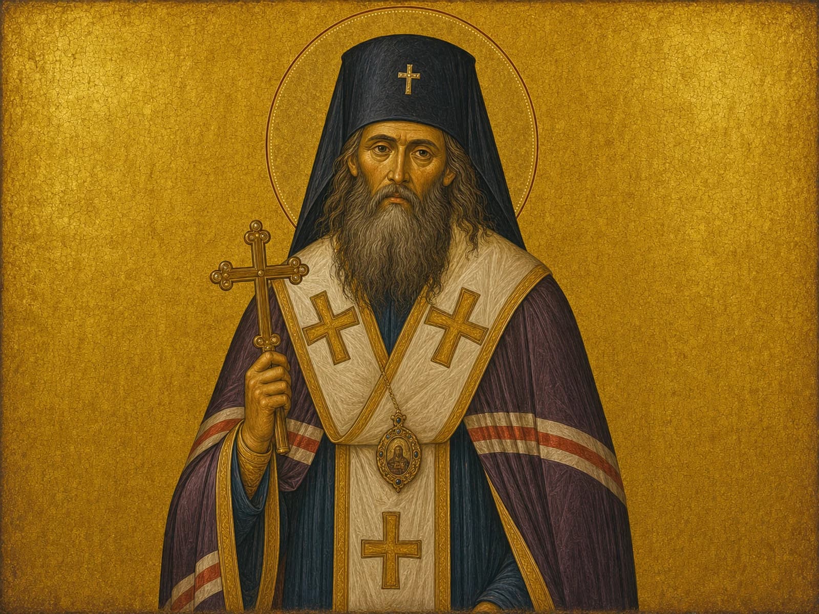 Icon of Saint John of Shanghai and San Francisco holding a hand cross.