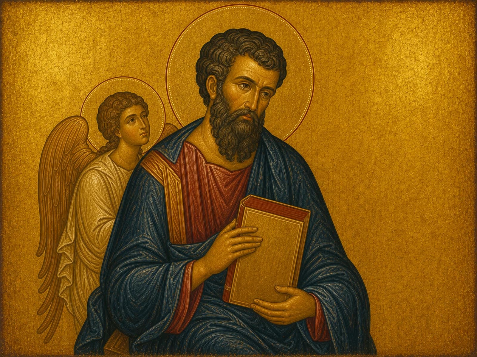 Icon of Saint Matthew the Apostle and Evangelist with the Gospel book and winged man symbol.