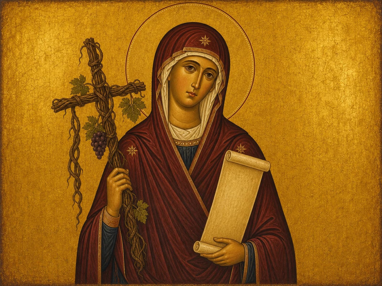 Icon of Saint Nina of Georgia holding the grapevine cross.