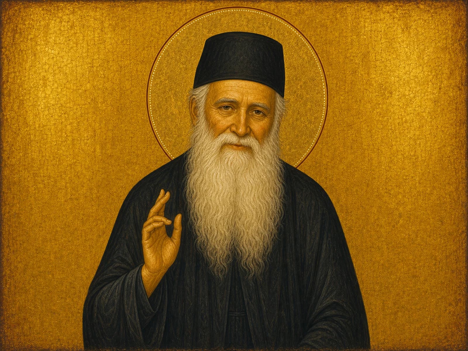 Icon of Saint Porphyrios of Kafsokalyvia blessing.