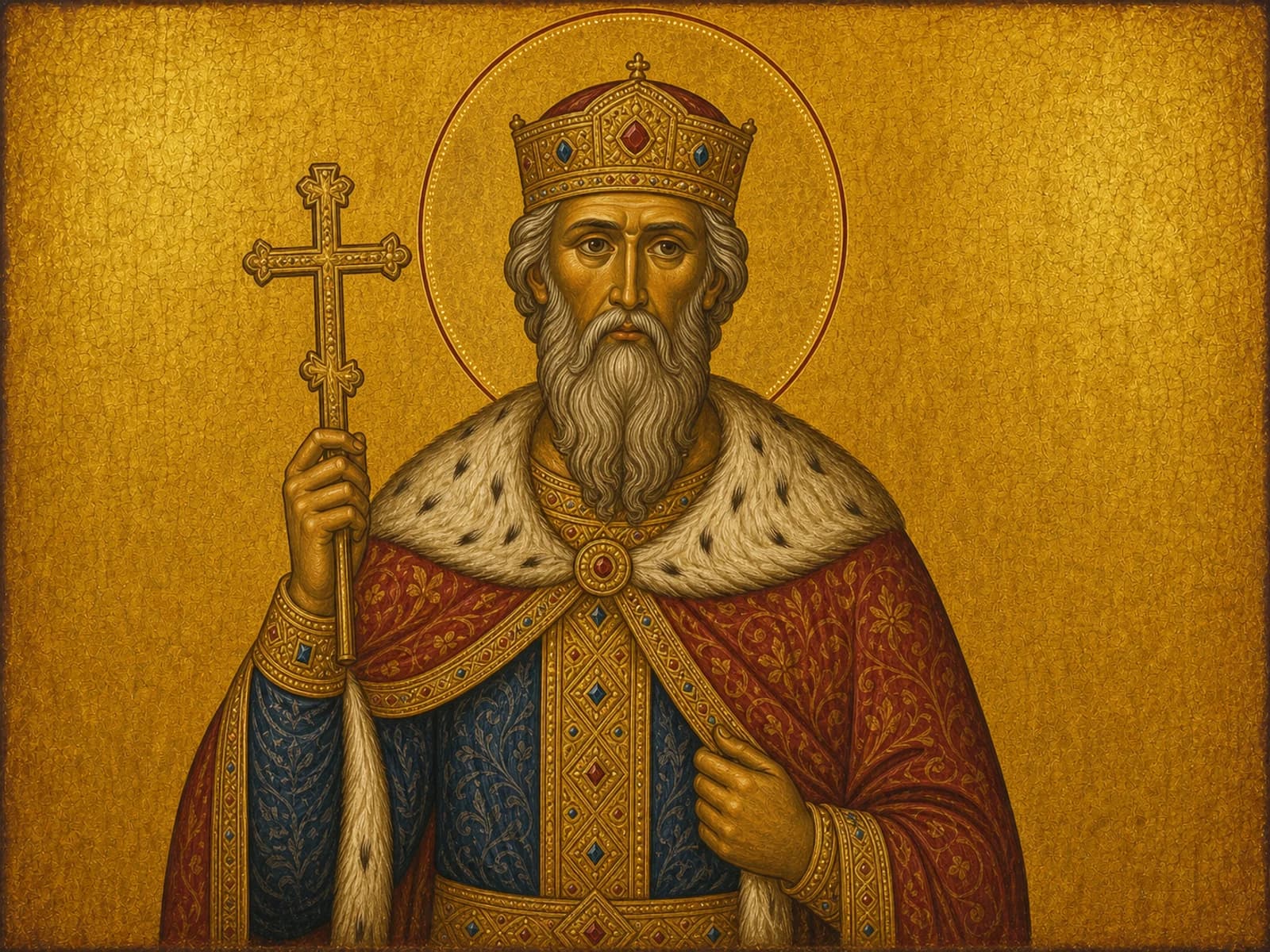 Icon of Saint Vladimir of Kiev crowned, holding a cross.