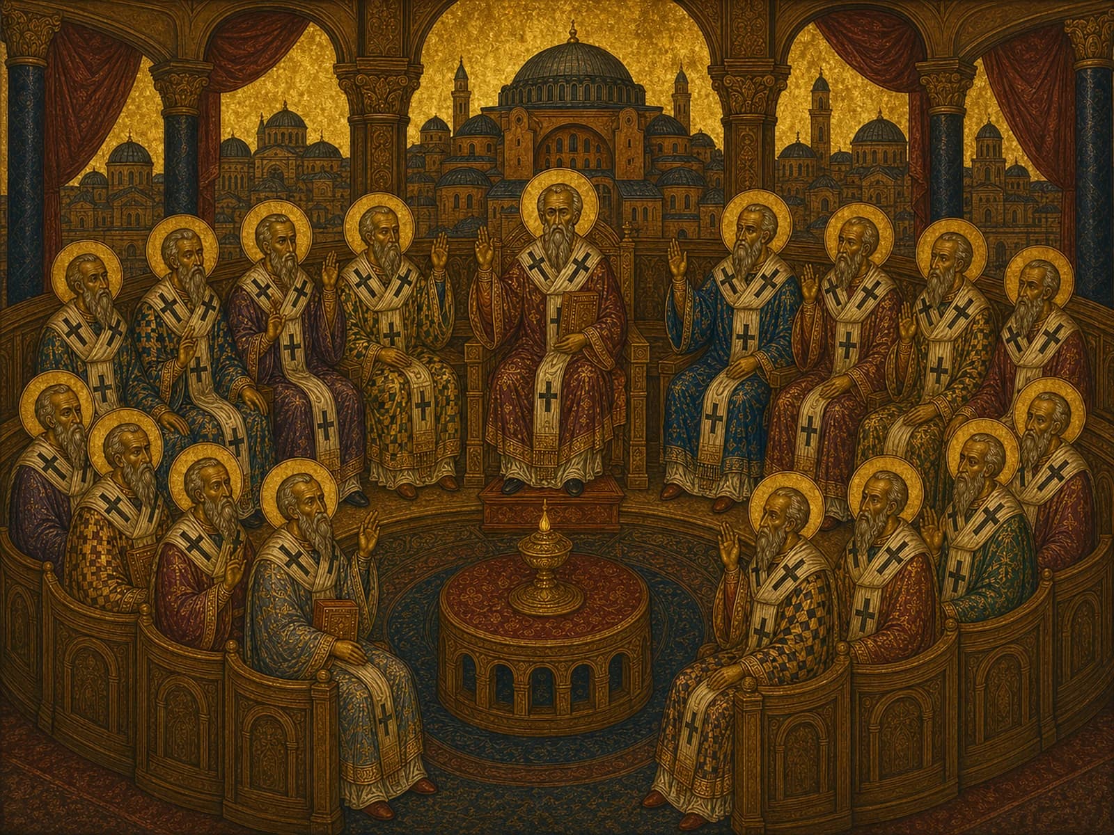 The bishops of the Second Council of Constantinople in session.